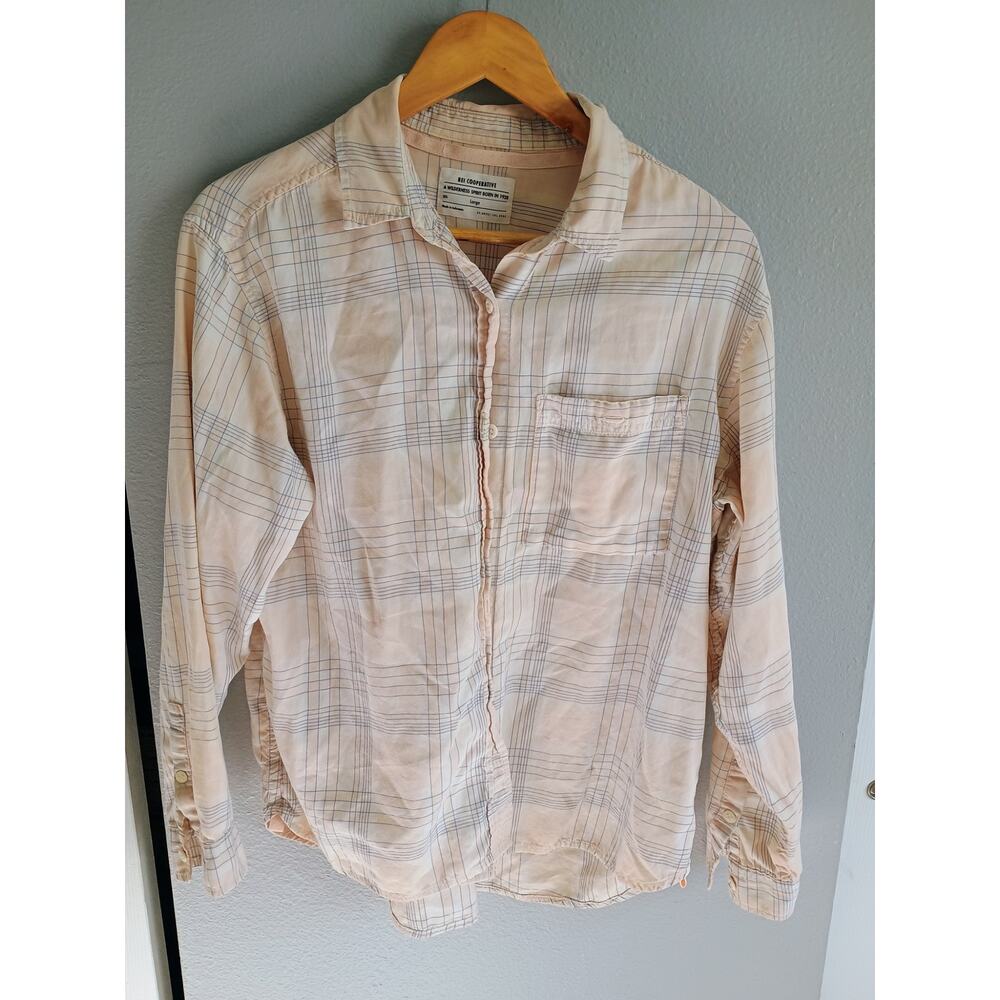 REI cooperative women's large Plaid Coral Light Pink Peach Button Down shirt